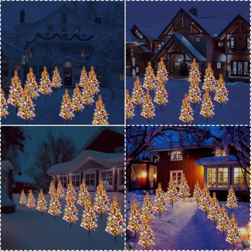 12 Pack Solar Christmas Trees Outdoor 240 LED Multicolor Lights