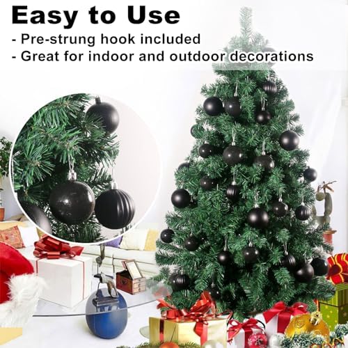Black 2.5" Christmas Balls Christmas Tree Decoration Ornaments Shatterproof Hanging Balls for Birthday Halloween Holiday Wedding Decorations Set of 10pcs