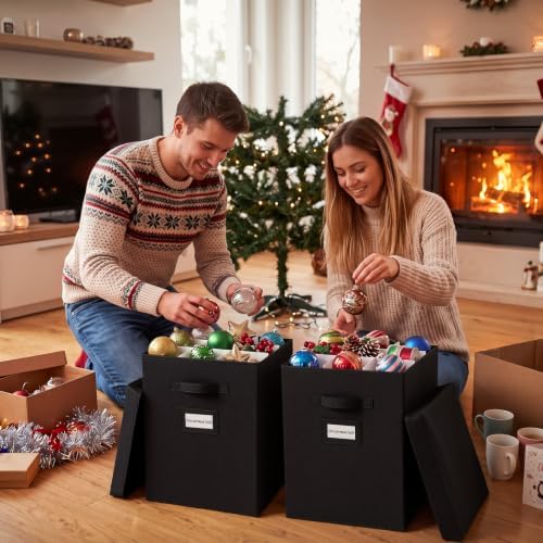 2 Packs Christmas Nutcracker Storage Box 16 Inch Hold 9 Nutcrackers Figurine Collectible Black Dividers for Holiday Decor Carolers Santa Figure Nut Cracker Ornaments