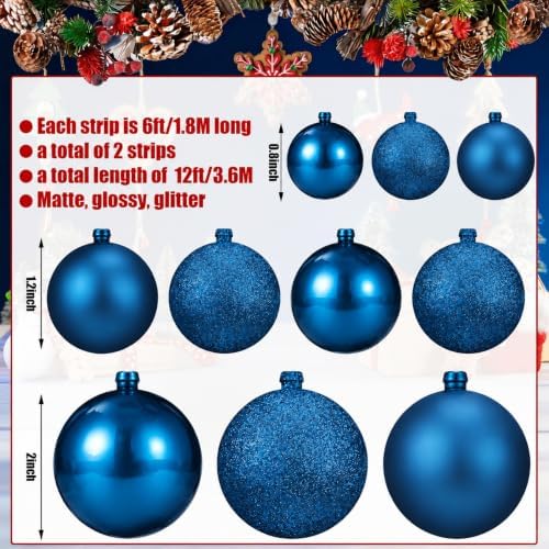 2 Pcs 6 ft Christmas Ball Ornament Garland, Mixed Navy Blue