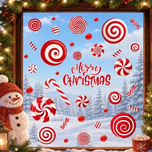 9 Sheets Christmas Window Clings Decor, Candy Cane Christmas Decorations