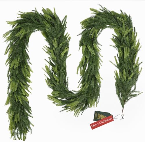 N&T NIETING 15FT Christmas Norfolk Pine Garland Real Touch Pine Artificial Garlands Faux Greenery Garland Winter Christmas Garland for Table Mantle Fireplace Indoor Outdoor Xmas Decorations (1 Pcs)
