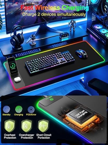 Wireless Charging Mouse Pad with Magnetic Phone Stand, 31.5"x15.8" Large