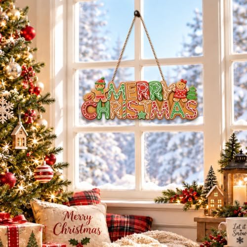 Merry Christmas sign Gingerbread Christmas Decorations Hanging Wooden Sign