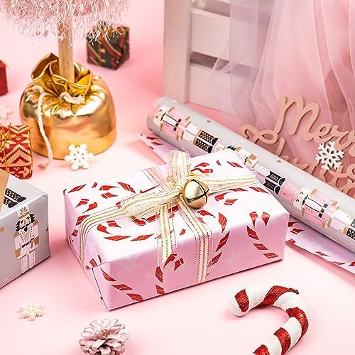 WRAPAHOLIC 30 Inch Jumbo Reversible Nutcracker Christmas Wrapping Paper - 30 Inch x 100 Feet Jumbo Roll Nutcracker and Candy Cane Design Printed on Pearlized Paper for Chrsitmas, Holiday, Party