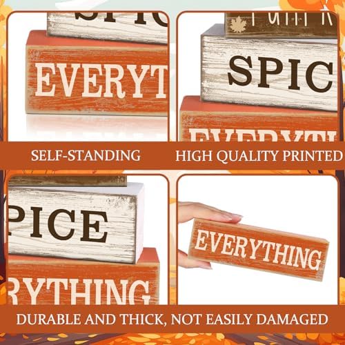 Moucuny 4 Pcs Fall Coffee Table Decor, Wooden Hot Cocoa Cup Block Sign