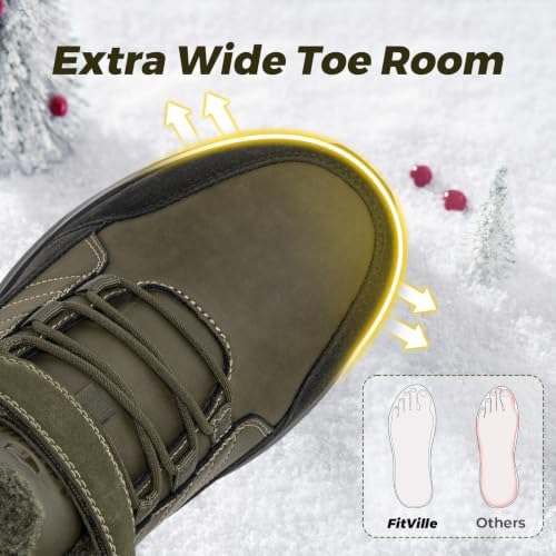 FitVille Wide Width Mens Winter Boots Fur Lined Extra Wide Snow Boot Lightweight Non Slip Outdoor Mens Diabetic Shoes for Flat Feet