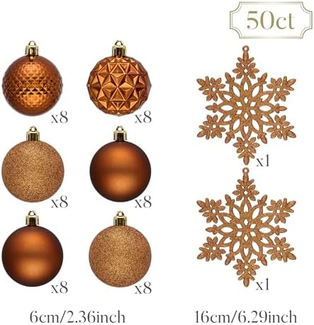 Valery Madelyn Christmas Tree Decorations Ornament Set for Fall Halloween, 50ct 2.36 Inches Bronze Copper Brown Shatterproof Christmas Ball Ornaments Hanging Xmas Holiday Party Decor
