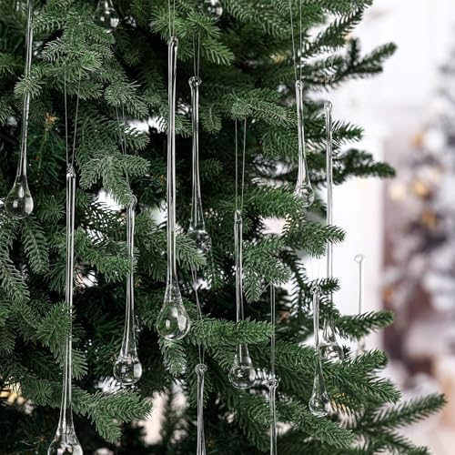 44 Pcs Crystal Glass Teardrop Christmas Ornaments, 4 Large Size