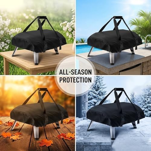 Thick Pizza Oven Cover for Cuisinart 3-in-1 Plus | Upgraded 20% thicker fabric protects backyard BBQ tools from rain. Adjustable straps secure the outdoor cover tightly