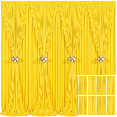 8 Panels Yellow Backdrop Curtain for Parties Wrinkle Free Lemon Yellow Photo Curtains Backdrop Drapes Fabric Decoration for Birthday Party Wedding Baby Shower 40ft(W) x 10ft(H)