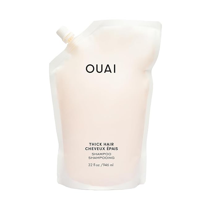 OUAI Thick Hair Shampoo - Hydrating Shea Butter Shampoo for Full, Frizzy Hair - Deeply Moisturizing, Detangling, Split Ends - Marshmallow Root, Avocado Oil & Keratin - Sulfate Free, Refill 32 Oz