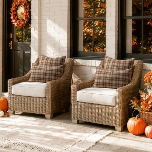 MIULEE Fall Plaid Pillow Covers Scottish Tartan 16x16 Camel Brown