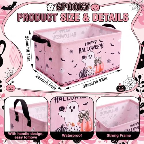 CHENGU 6 Pcs Halloween Storage Bins Collapsible Pink Ghost Storage Baskets