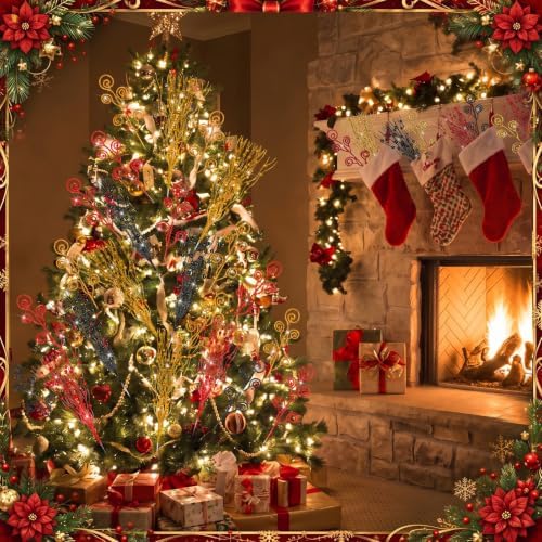 Daifunli 36 Pcs Christmas Tree Pick Spray Ornament, Mouse Red Yellow Black