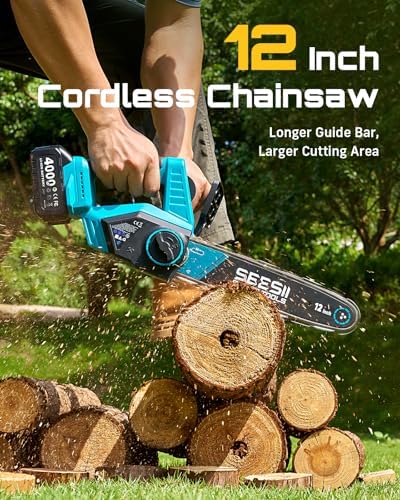 SEESII 12-Inch Electric Chainsaw Cordless, Brushless Motor