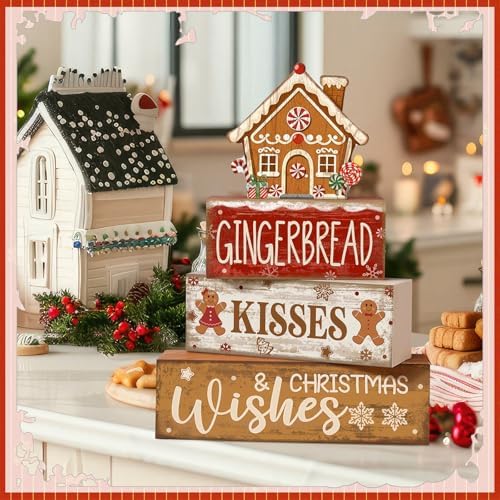 Moucuny 4 Pcs Gingerbread Christmas Decoration Wooden Tabletop Decor