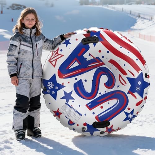 47 Inch Heavy-Duty Inflatable Snow Tube Sled with Towable Leash, Cold-Resistant Snow Tubes for Sledding with Triple-Layer Bottom & Sturdy Handles Winter Outdoor Snow Toys