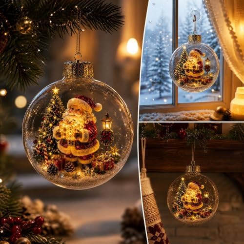 12PCS Glowing Christmas Ornaments - Mini Gold Light-Up Christmas Ball Ornaments - Christmas Tree Ornament with Warm LED Light for Tree Mantel, Holiday Scene Decoration & Gift