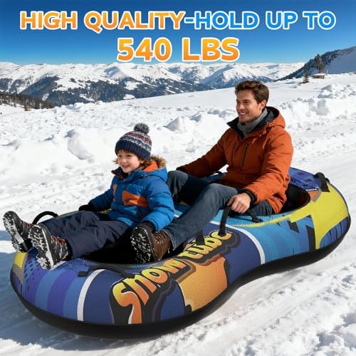 CACSPS Inflatable Snow Tube Sled 48 Inch, Heavy Duty Winter Sledding & Snow Tubing Equipment for Adults with Thickened Material and Canvas Cover (Two-Person Set)