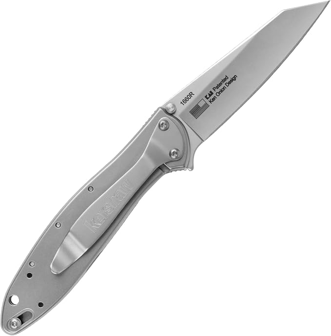 Kershaw Leek, BlackWash Pocket Knife (1660BLKW); 3 Sandvik 14C28N Steel Blade, 410 Stainless Steel Handle, BlackWash Finish, SpeedSafe Assisted Open, Frame and Tip Locks, Reversible Pocketclip; 3 OZ