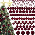 Hollowfly 95 PCS Velvet Christmas Tree Decor Set, Burgundy