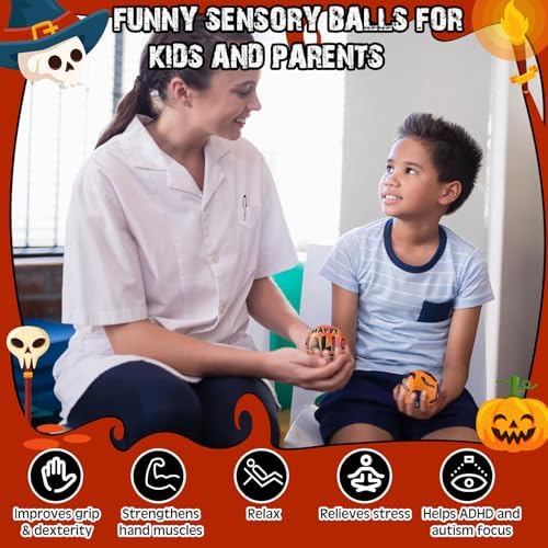 Meooeck 108 Pcs 2.5'' Halloween Mini Sensory Fidget Balls, Foam Relief Toys