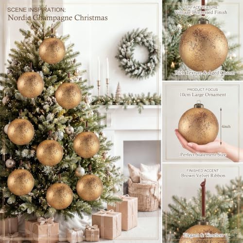 Yunlly 12 Pcs Neutral Christmas Ornament, Bronze Gold, 4''