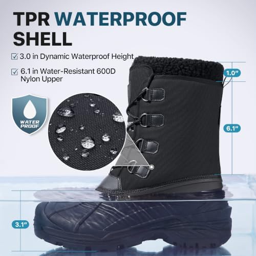 FREE SOLDIER Men's Waterproof Winter Snow Boots Removable Liner