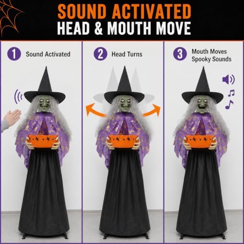 MCJC 57-Inch Animated Witch Candy Bowl, Sound-Activated Halloween Decor