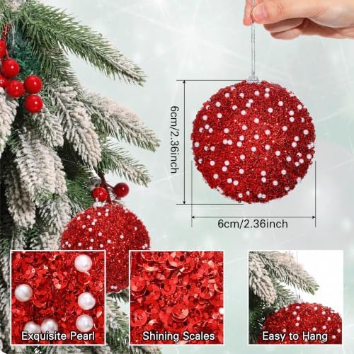 Lyrow 24 Pcs 2.36" Christmas Ball, Red