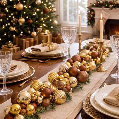 9.8 ft Christmas Ball Garland, Gold, Brown