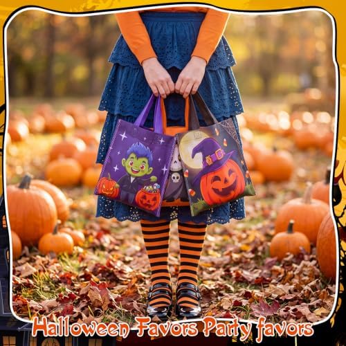 Sweetude 120 Pcs Halloween Tote Bags Bulk Trick Treat Bag with Handles Reusable Non Woven Halloween Treats Party Gift Favors Bags for Kids