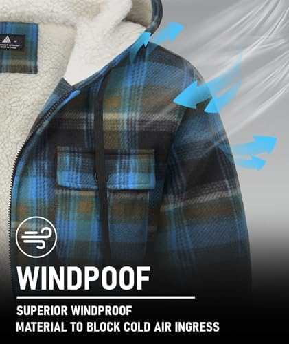 GEEK LIGHTING Men's Flannel Shirts Jacket Sherpa Lined Plaid Zipper Hoodie