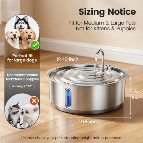 Invengo 8L/270oz Quiet Stainless Steel Dog Water Fountain, 2 Filters