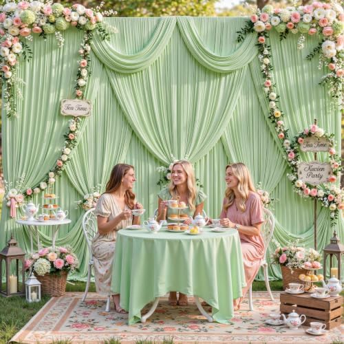 6 Panels Sage Green Backdrop Curtain for Parties Wrinkle Free Dark Green Photo Curtains Backdrop Drapes Fabric Decoration for Baby Shower Birthday Party Photography 30ft(W) x 10ft(H)