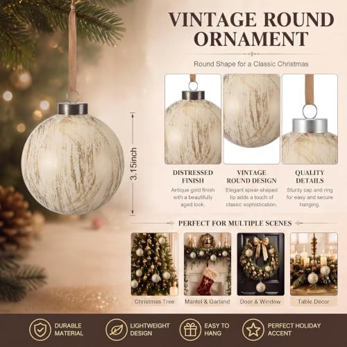 Yunlly 12 Pcs Neutral Christmas Ball Ornament, Rustic White, 3.15''