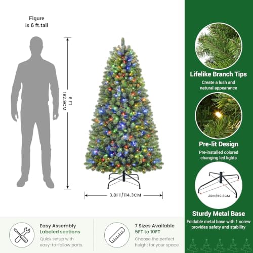 6FT Artificial Prelit Classic Christmas Tree with Remote Control,Timer