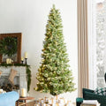 Glitzhome Prelit Christmas Tree, 9ft Artificial Christmas Tree Green Charming Cashmere Slim Pine with 450 Warm White and Multi-Color Globe LED Lights, 9 Function w/Foot Pedal and Remote Control