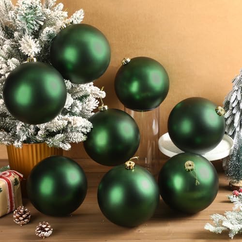 Wettarn 8 Pcs 6" Green Christmas Tree Plastic Ball Ornaments