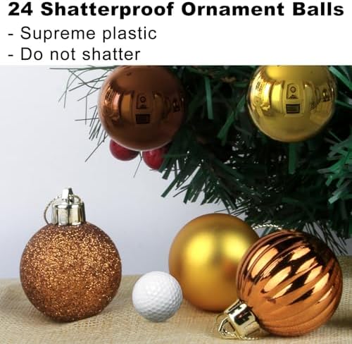 Bronze & Gold 3.2" Large Christmas Balls - Christmas Tree Decoration Ornaments Shatterproof Hanging Balls for Birthday Halloween Holiday Wedding Decorations Set of 24pcs