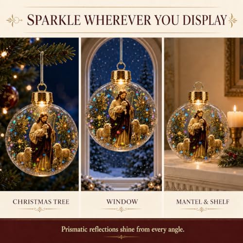 Lighted Good Shepherd Christmas Ornament with Prismatic Sparkle, 3.15 Inch