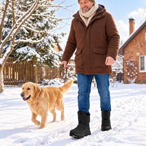 Coostar Mens Winter Snow Boots With Waterproof Adjustable Hook & Loop