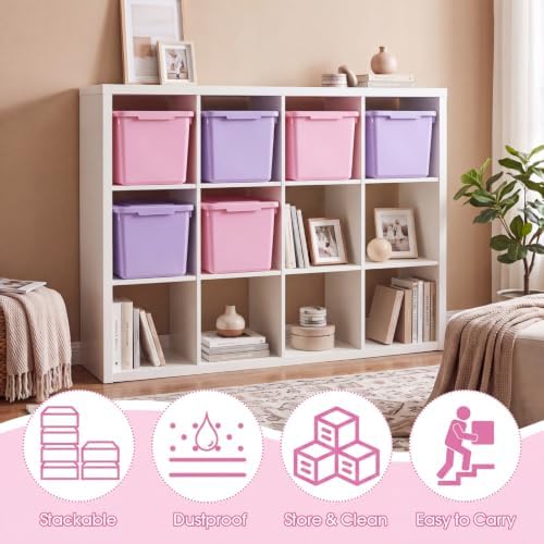Potchen 6 Pack Small Stackable Storage Bins with Lids, Pink, Purple