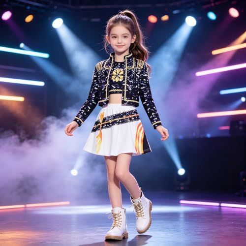 Pop Star Costume Kids Girls Fantasy Stage Outfit Halloween Costumes Set