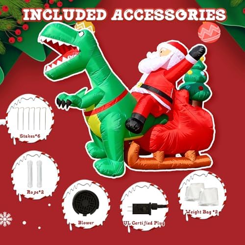 8.2FT Inflatable Santa Riding Dinosaur with LED Lights for Yard