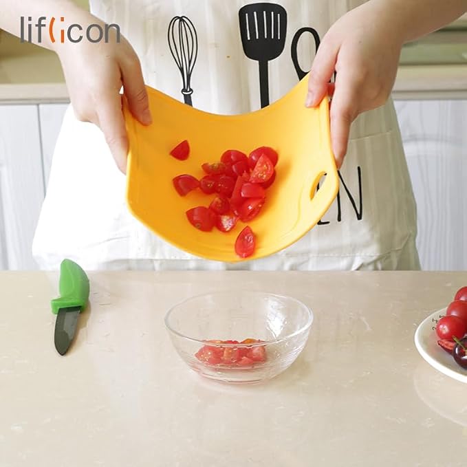 Thick Silicone Cutting Boards for Kitchen Silicone Chopping Boards/Mats Set of 2 Extra Large14.6''x10.43'', Mini 9.1”x7.1” Non-slip Deep Drip Juice Groove, Dishwasher Safe-Yellow