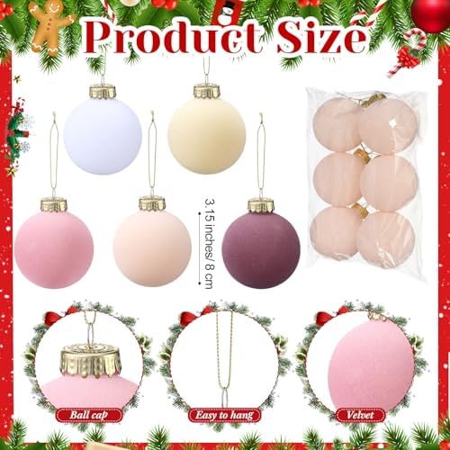 Gemscream 30 Pcs Velvet Christmas Balls, 3.15" Flocked Blue Ornaments, Pink