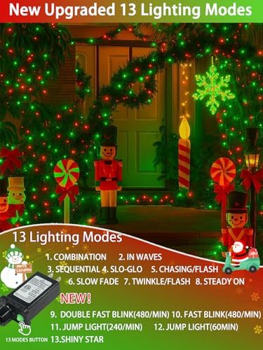 2 Pack 200 LED Christmas Lights 13 Modes Extendable Christmas Tree Lights