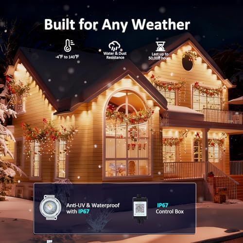 RGB Permanent Outdoor Lights, 500FT LED Eaves Lights with Smart App Remote Control, IP67 Waterproof, Music Sync, Timing Function for Christmas, Party, All Holiday Decorations
